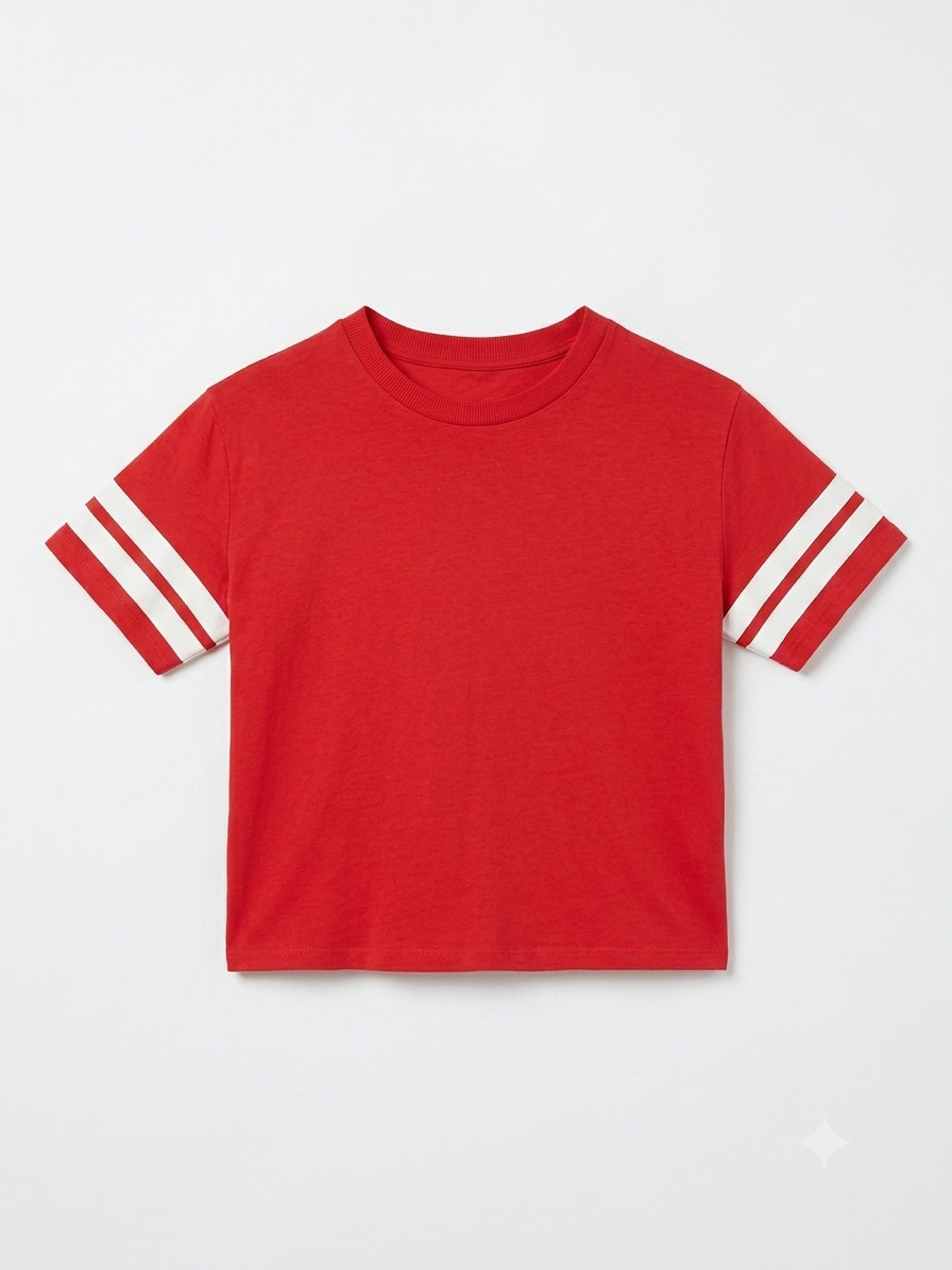 H&M Divided Red White Striped Sleeve Crop T-Shirt Cotton Athletic Varsity XS