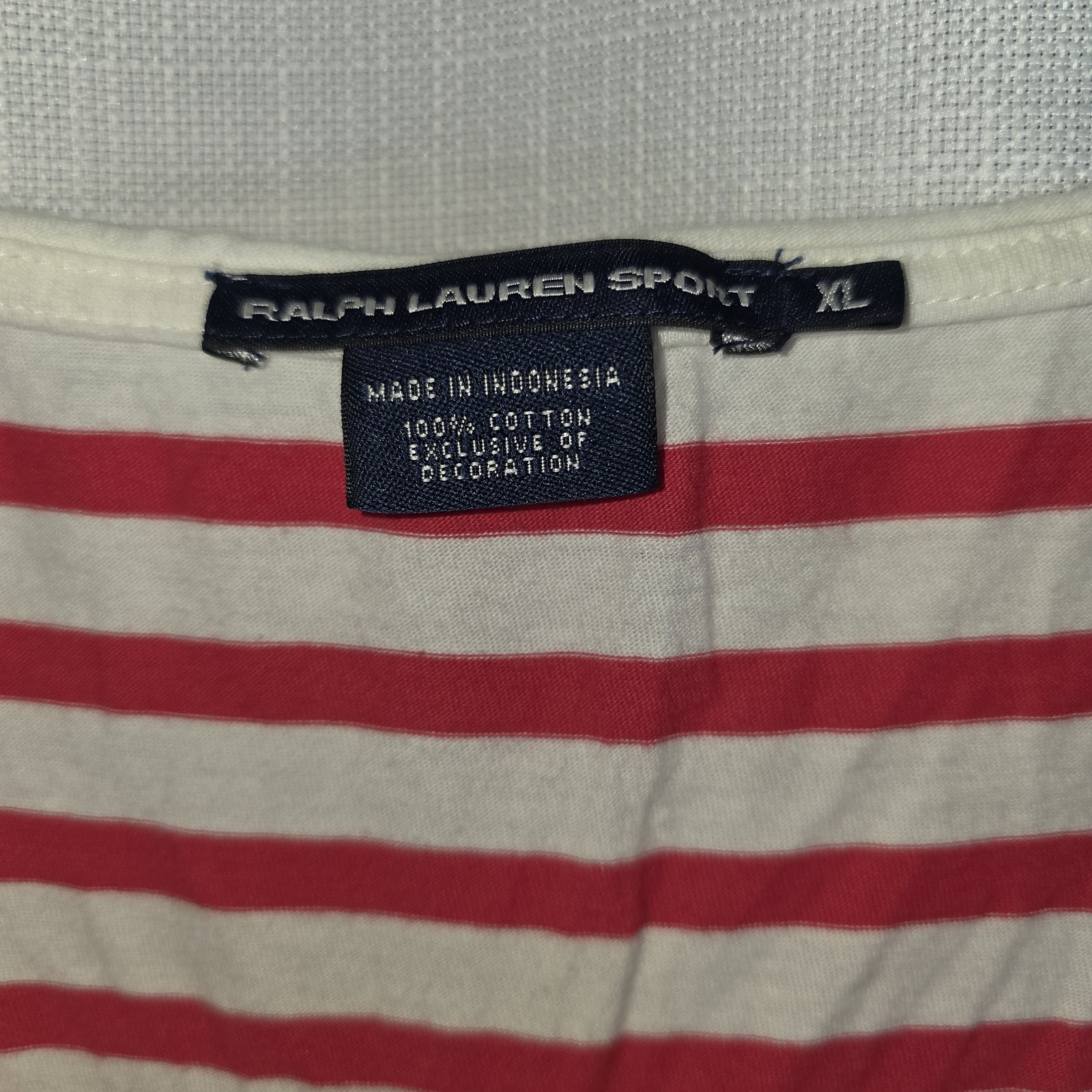 Ralph Lauren Sport Striped T-Shirt Women’s XL Pink White Pony Logo Short Sleeve