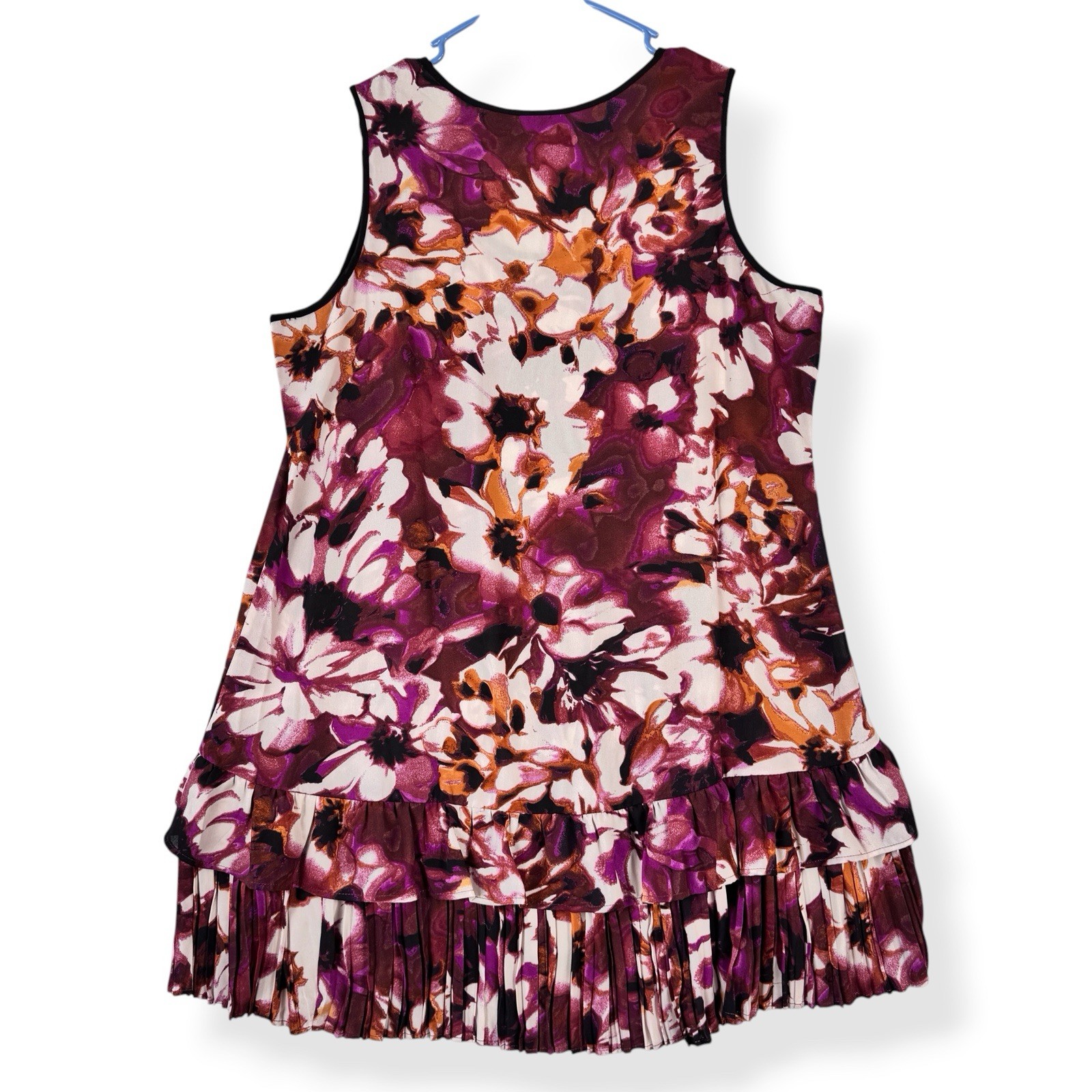 LOGO Lori Goldstein Sleeveless Top Womens 10 Ruffle Pleated Hem Multi Floral