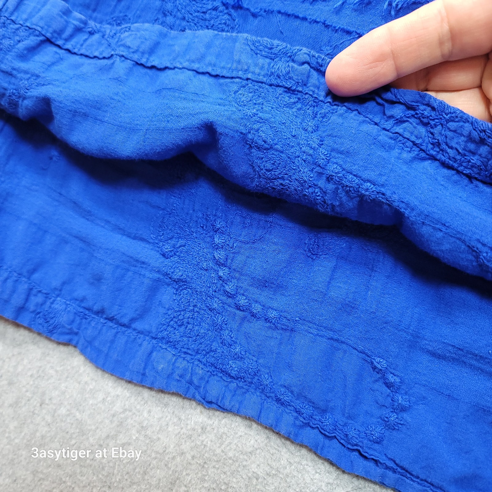 Vintage Sea Breeze Royal Blue Tunic Top Embroidered Gauze 100% Cotton M USA Made