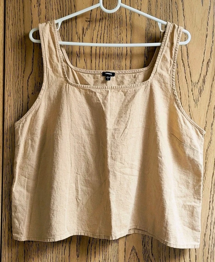 EXPRESS LINEN BLEND Crop Tank Top Tan Neutral Minimalist Layer Lagen Oversize XL