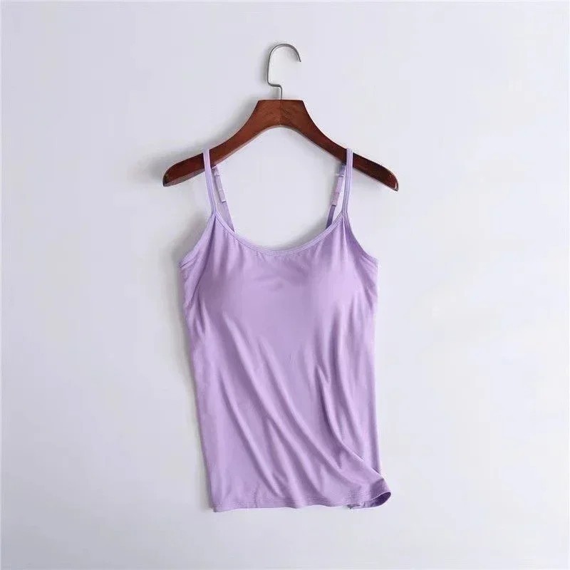 Women’s Built-In Padded Bra Camisole Tank Top Adjustable Strap Soft Stretch