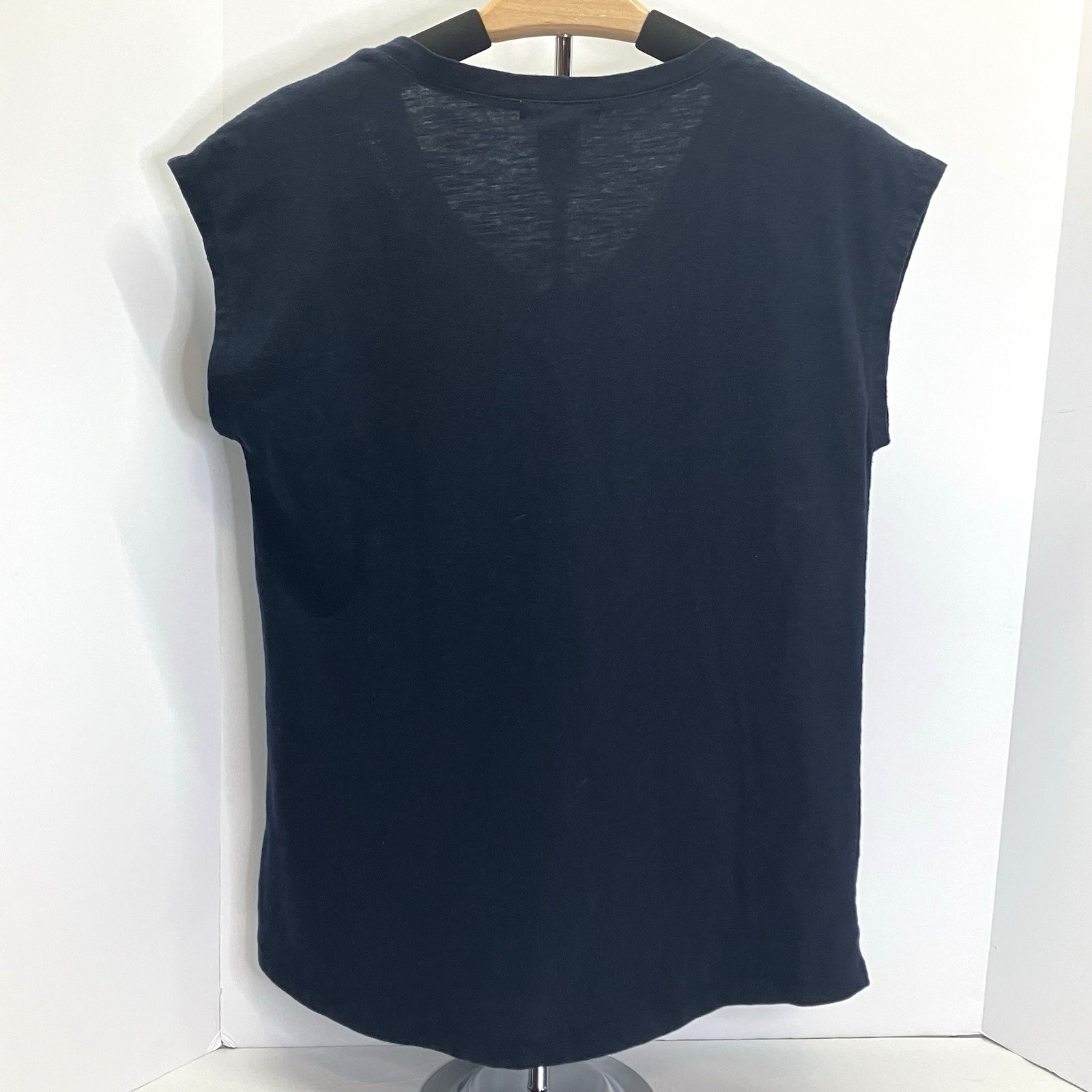 Isela Womens Navy Blue Lace Crochet Cap Sleeve V Neck Top Shirt Size S