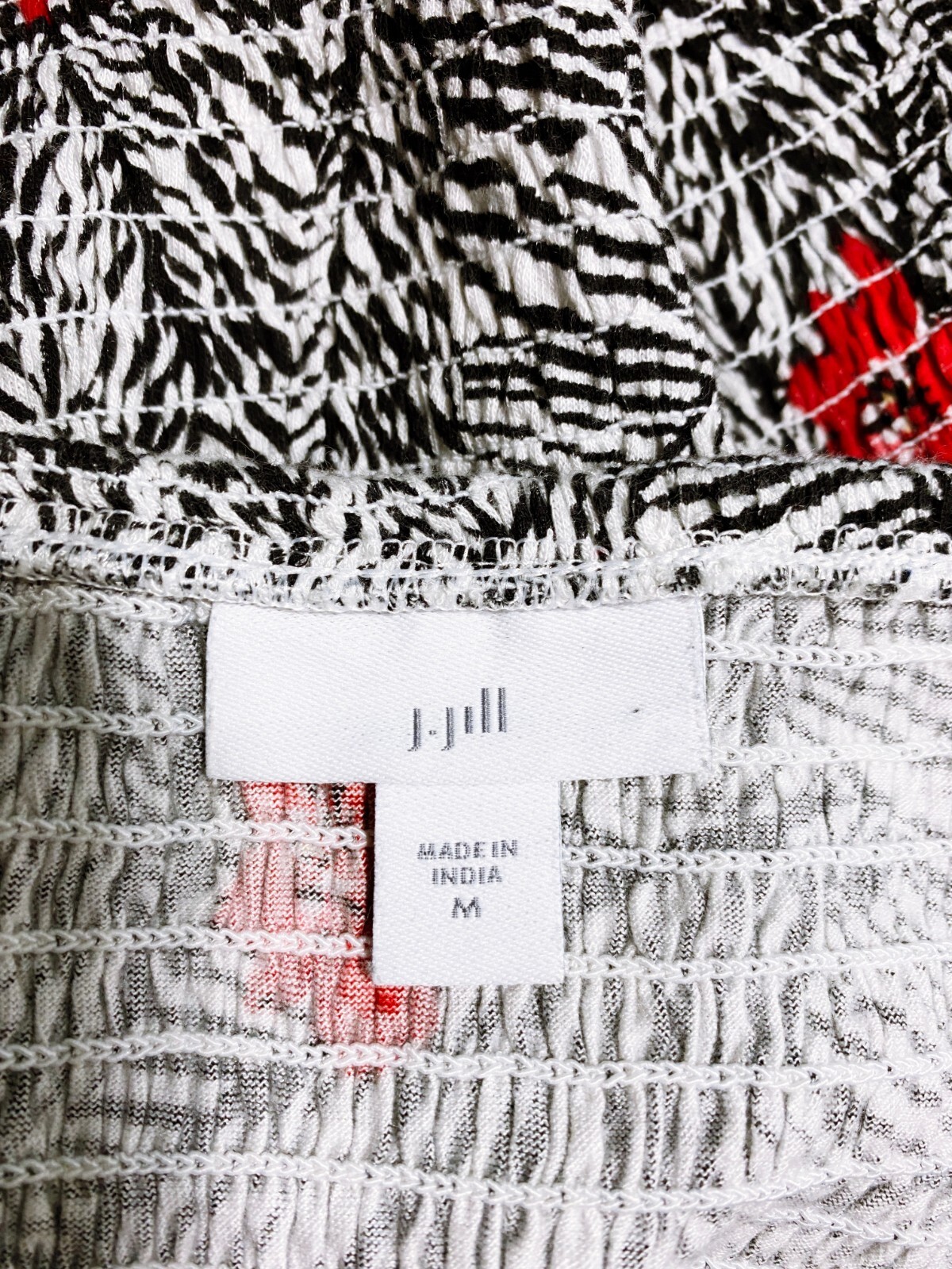 J. Jill Womens Top Size M Multicolor Floral Striped Elastic Neck 3/4 Sleeve