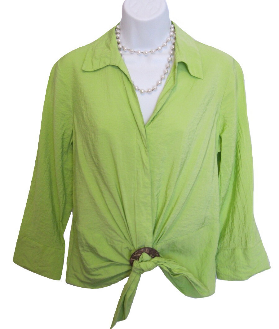 COLDWATER CREEK Shirt Size M 10 12 Top Blouse Green Crinkle Casual Slide O RING
