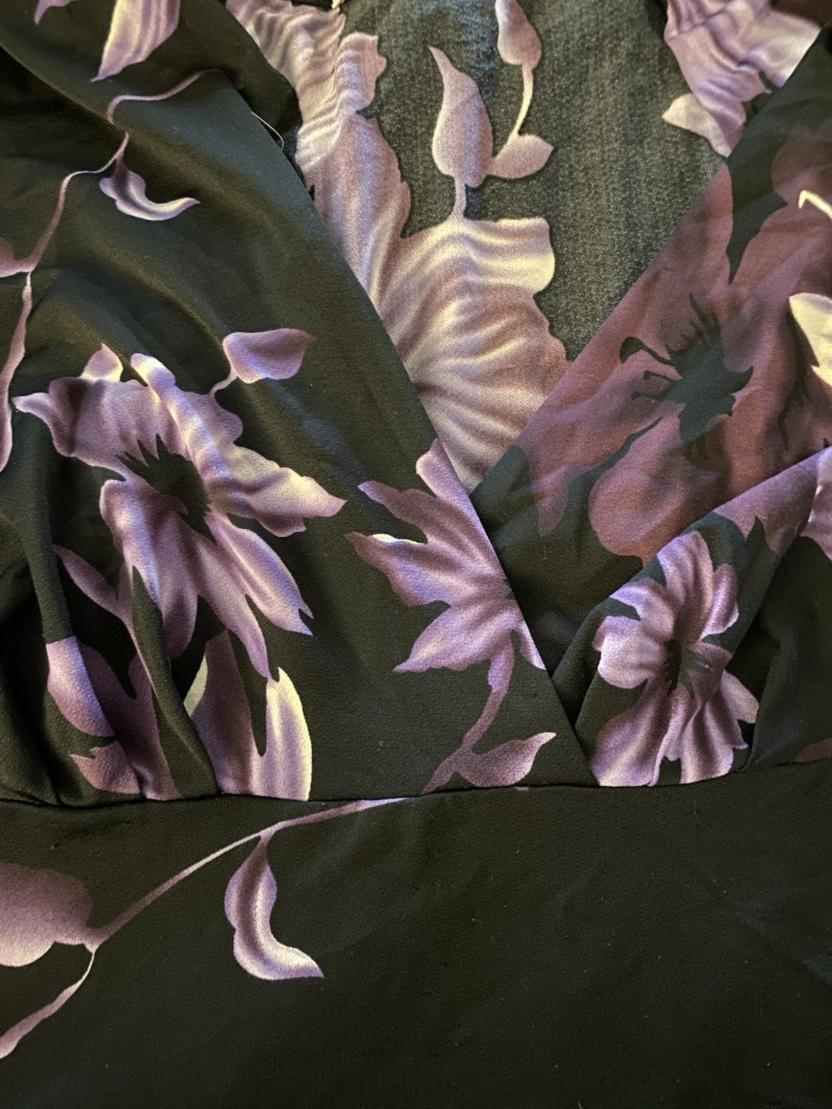Purple And Black Floral Half Sleeve Soft Stretchy Size XL Top