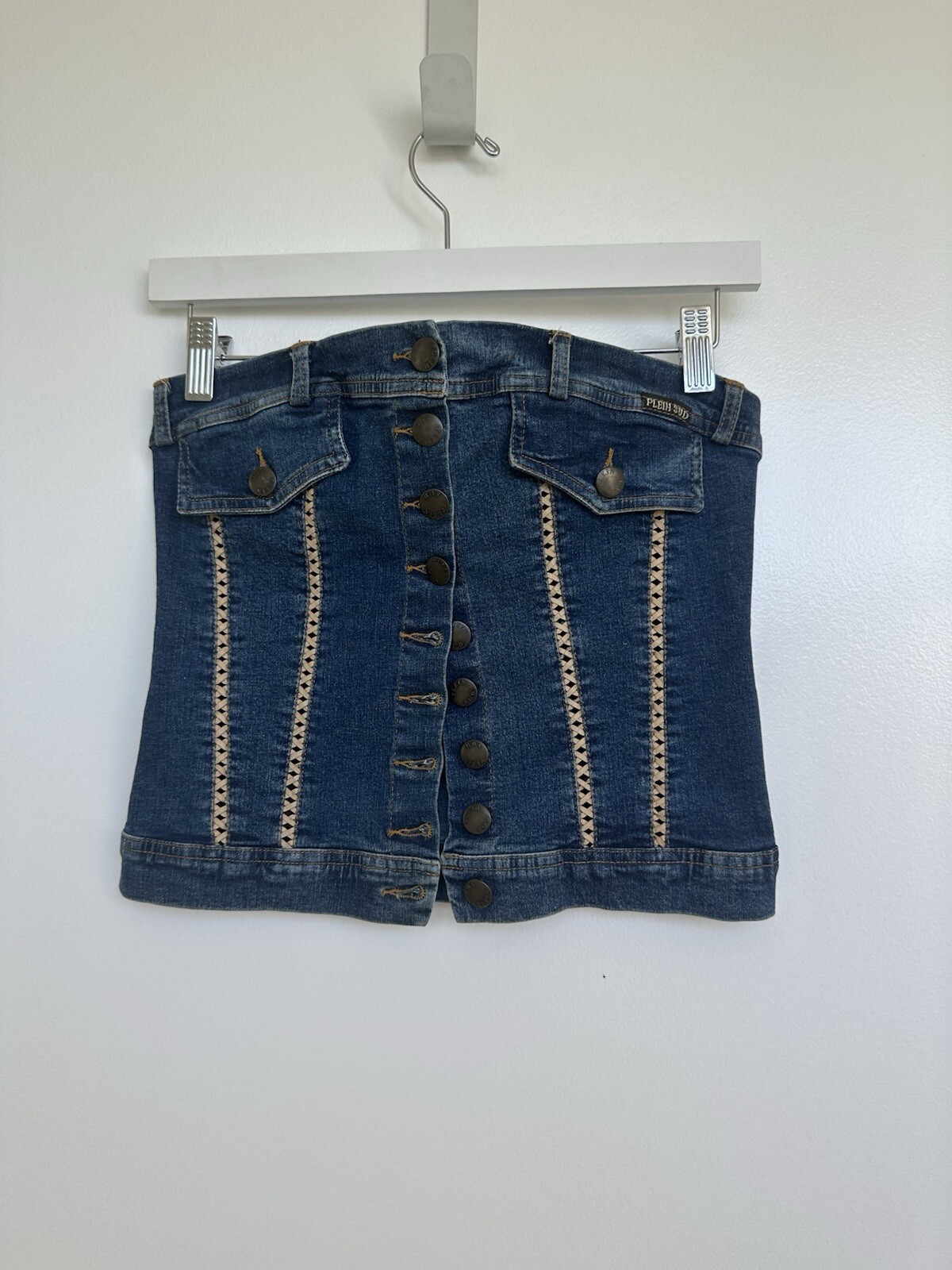 Plein Sud Denim Jean Crop Tube Top XS S Small Vintage Y2K 90s