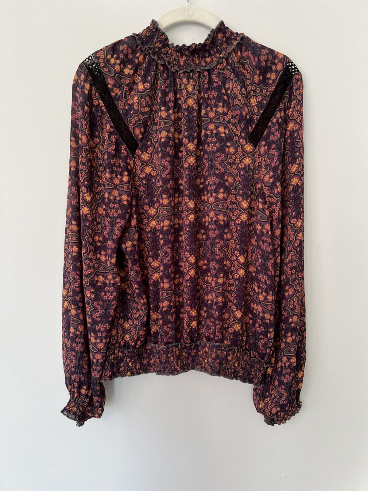 Sun Shadow Floral High Neck Fall Romantic Witchy Whimsigoth Victorian Top L
