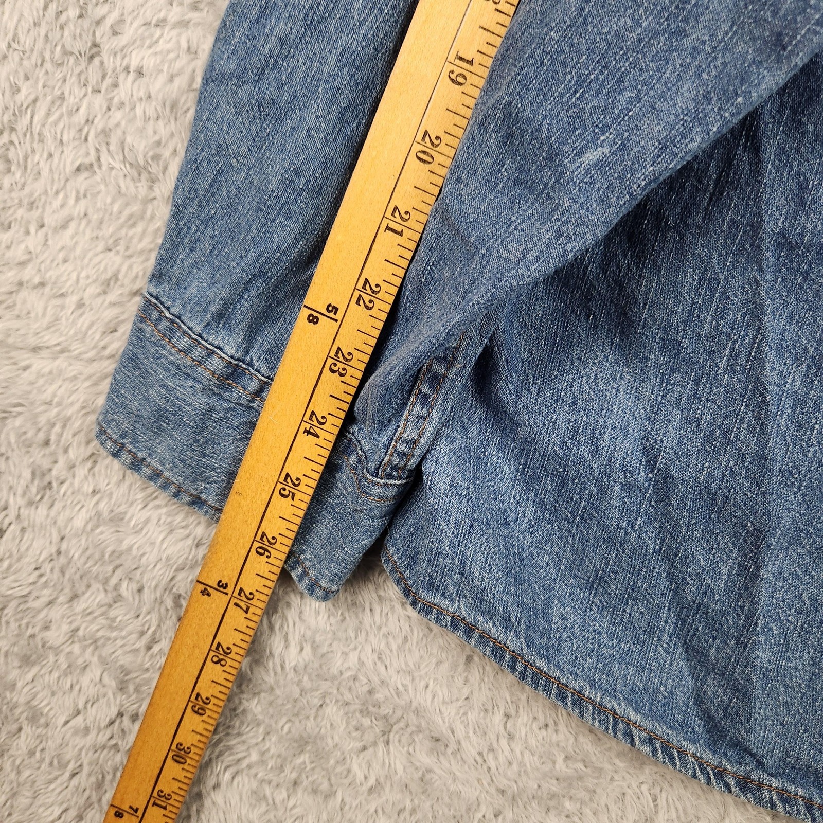 Vintage Basic Editions Shirt Womens Big 3X Blue Denim Button Western Workwear