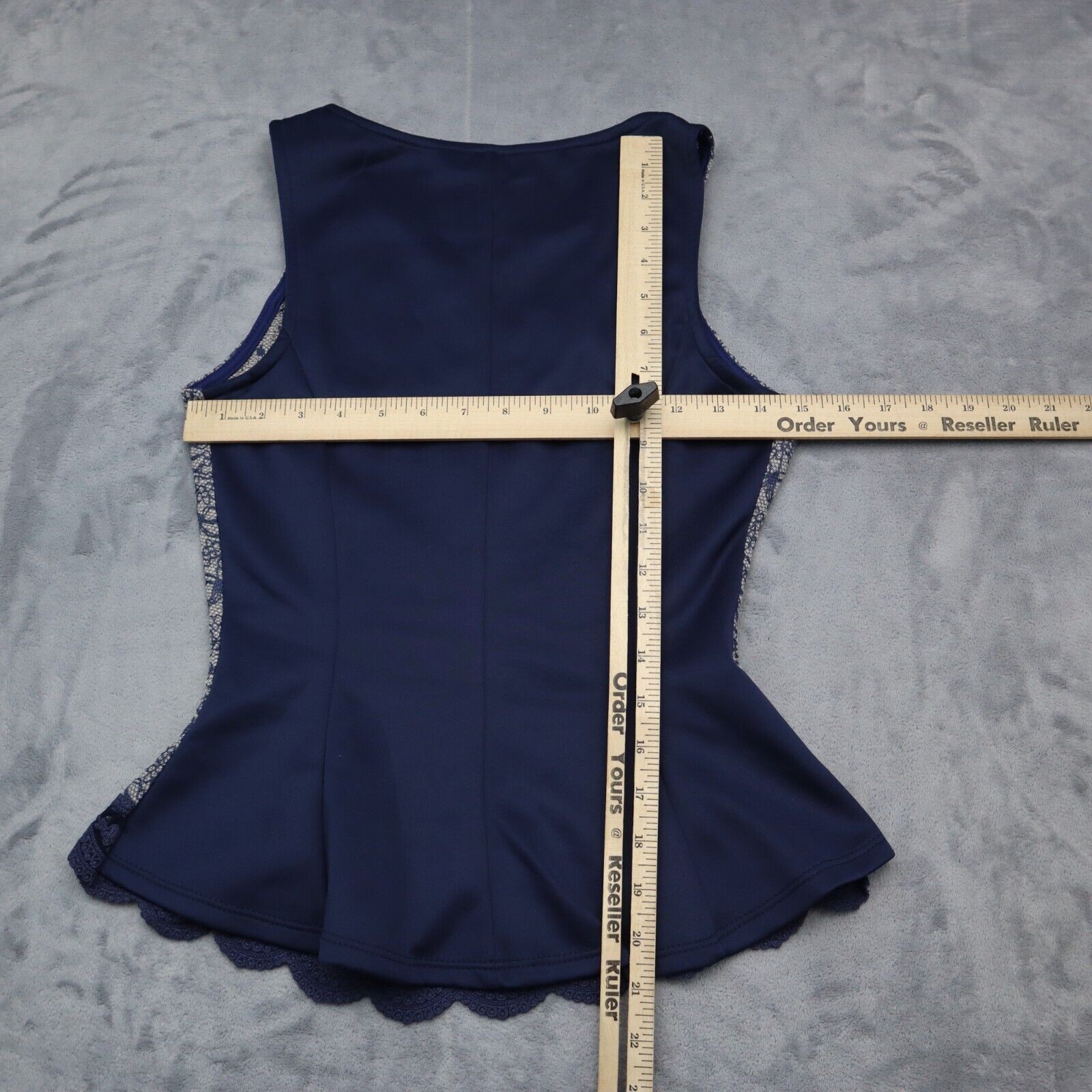 January 7 Shirt Womens M Blue Sleeveless Floral Lace Flare Pullover Top