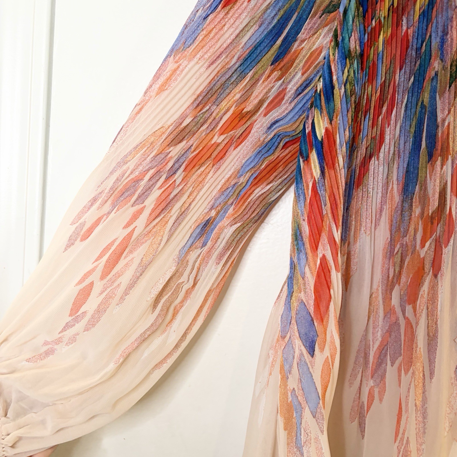 Figueroa & Flower Rainbow Blouse S Watercolor Abstract Boho Chiffon Office Tank