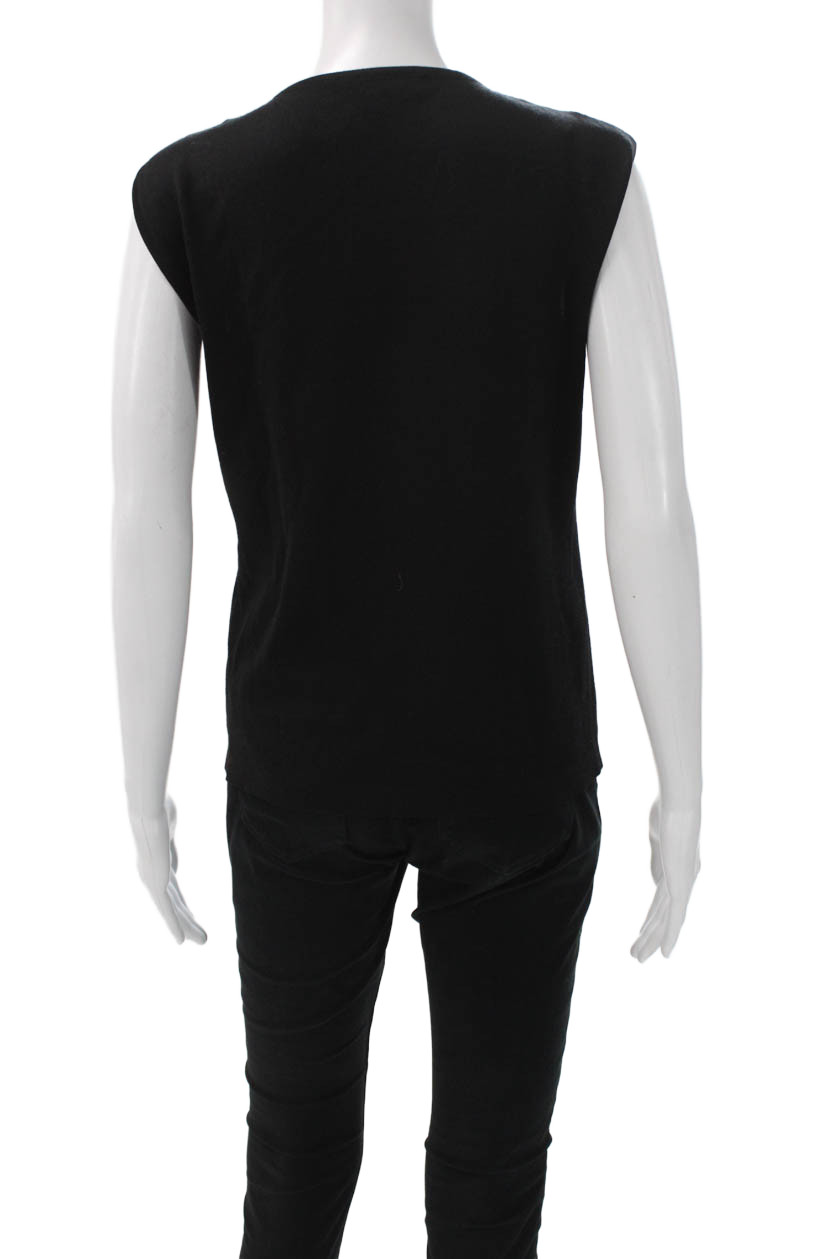 Escada Womens Floral Viscose Blend Sleeveless Tank Round Neck Black Size 38