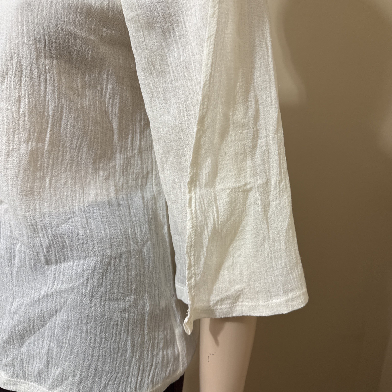 Women’s Ivory Cotton Casual Boho Lace Long Sleeve Slit Tied Size M Blouse Top
