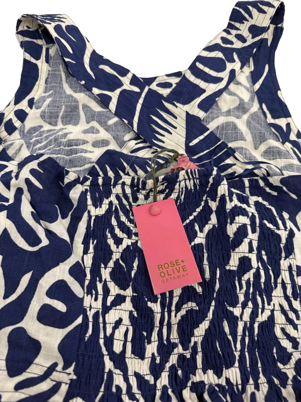 Rose & Olive Linen Halter Blue and Crème Size M Brand New with Tags
