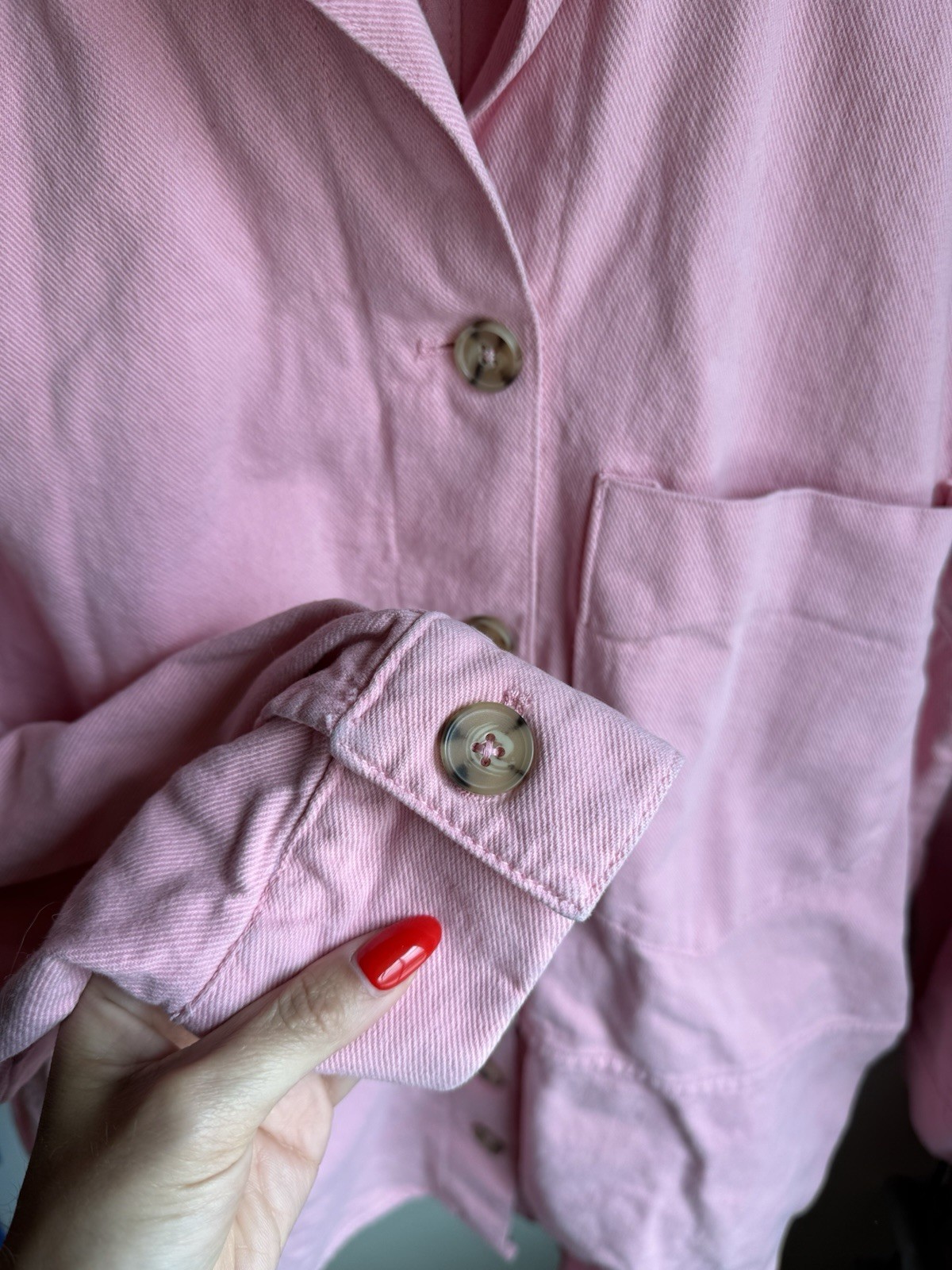 ZARA Women’s Pink Solid Button-Up Shirt Point Collar Long Sleeve Size M