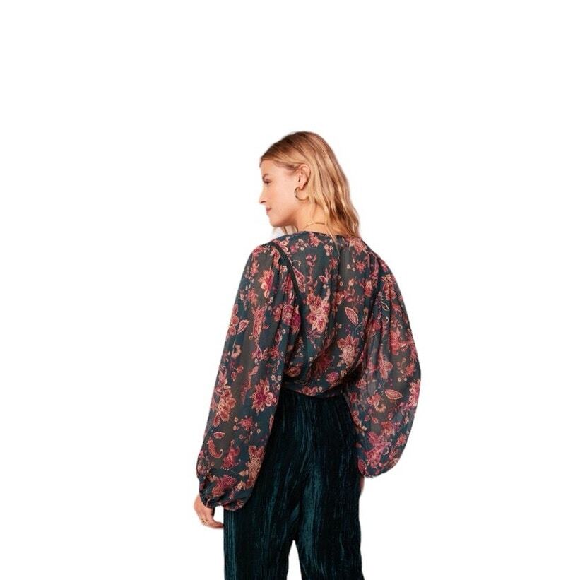 NWT Band of the Free River Deep Pine Paisley Tie Front Crop Top XS