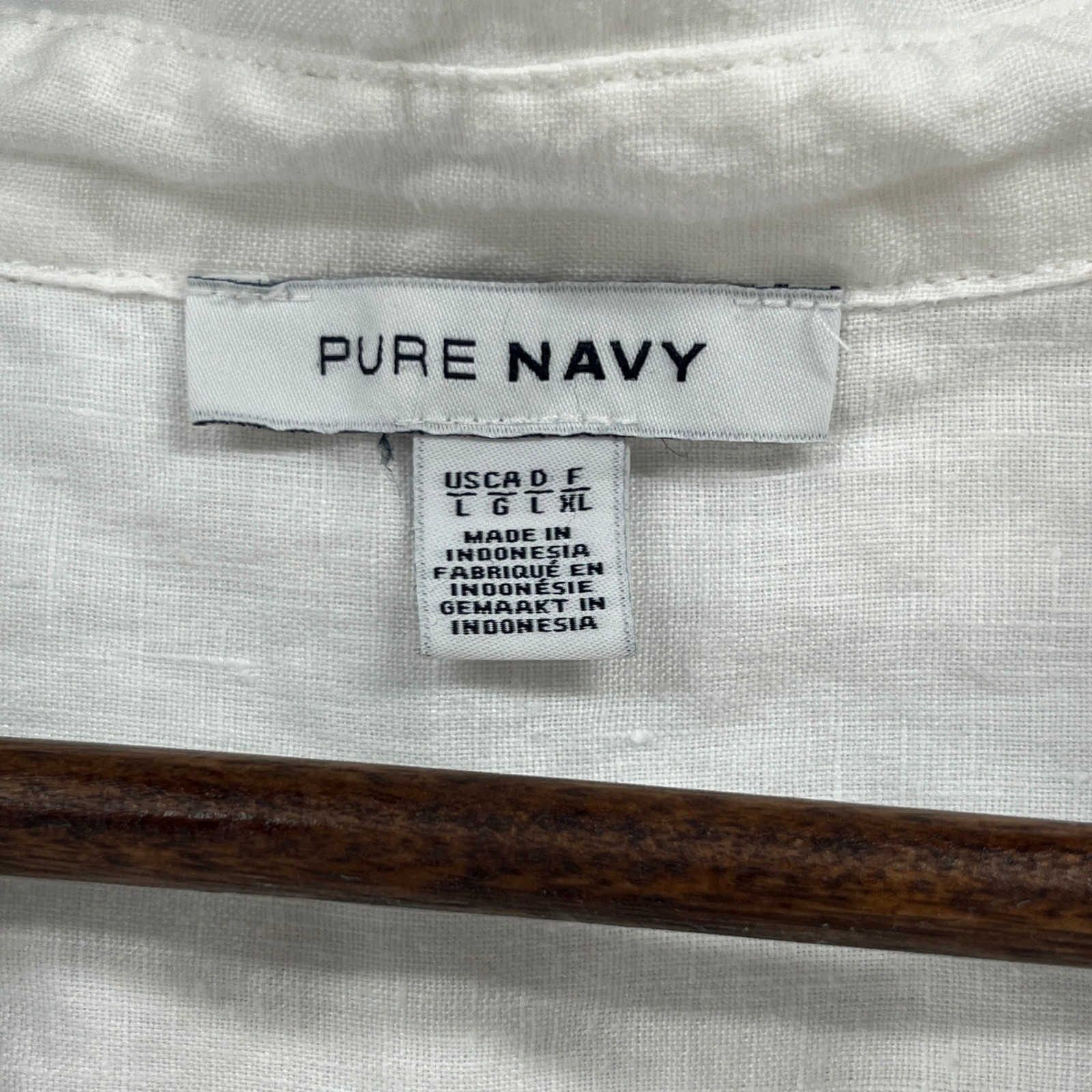 Pure Navy Linen Shirt Women L White Button Front Pockets Coastal Relaxed Blouse