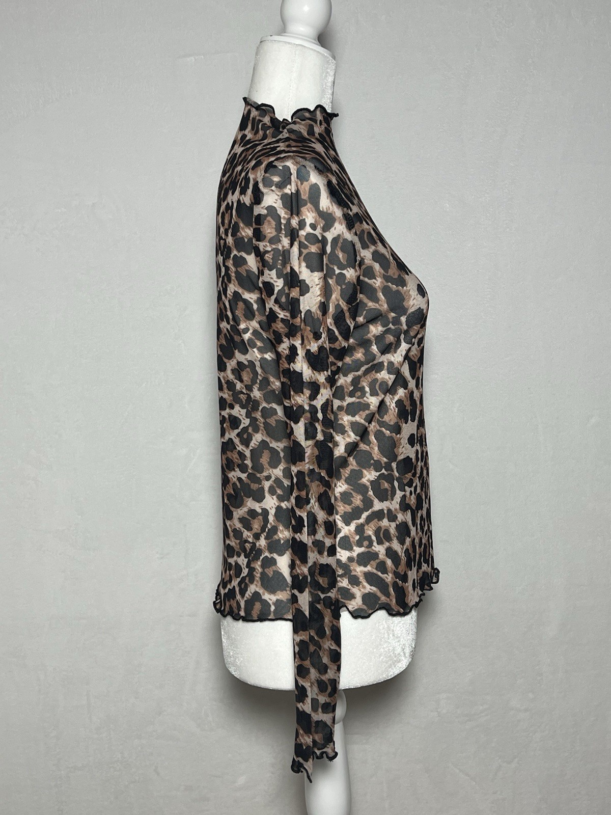NWOT Semi Sheer Mesh Brown Black Leopard Print Long Sleeve Top – size S