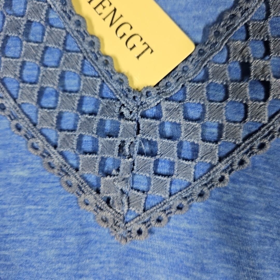 Baishenggt NWT Women Blue Tank Top, Crochet V-Neckline Pullover Stretch Size XL