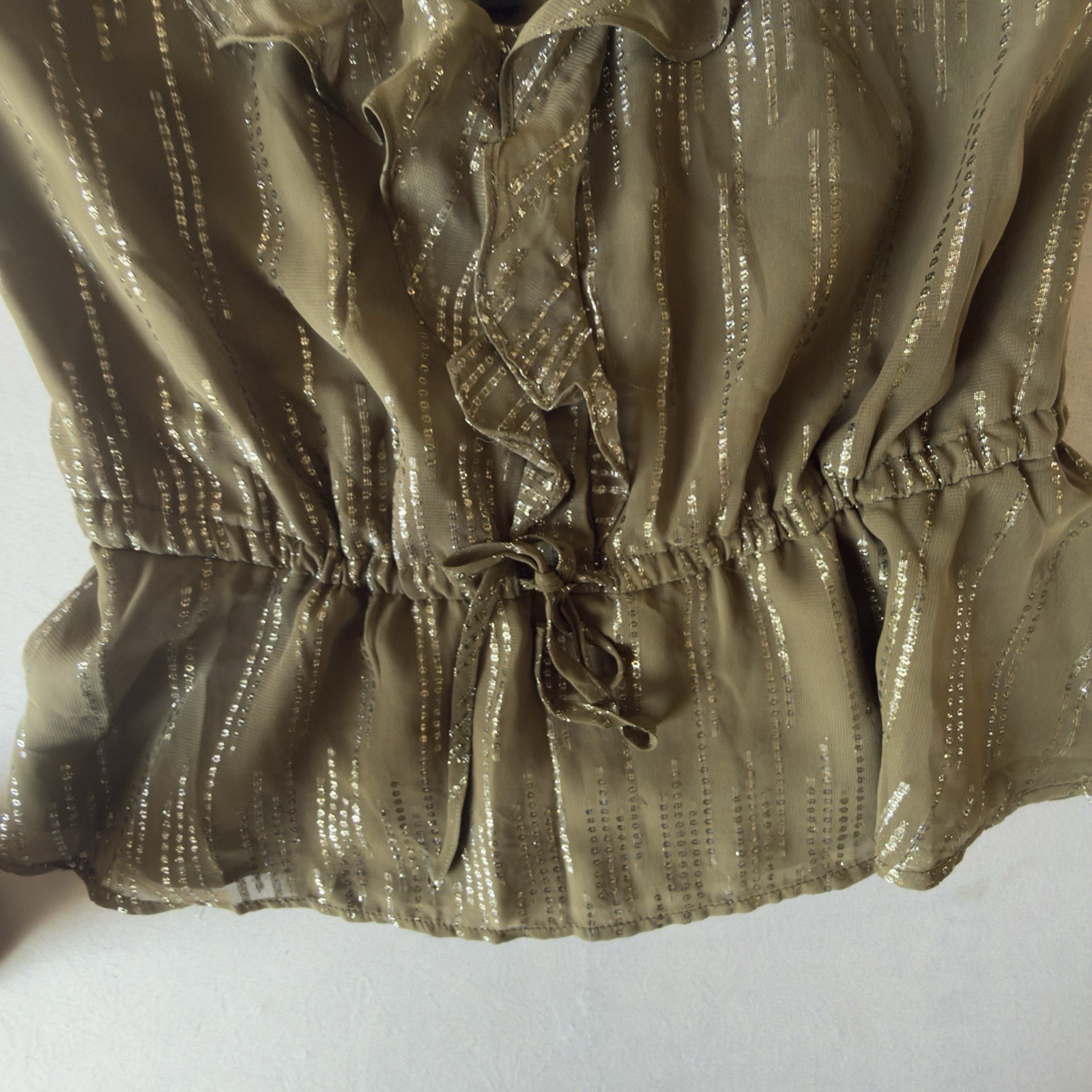 Express Women’s XS Green Spaghetti Strap Striped Ruffle Button Peplum Cami