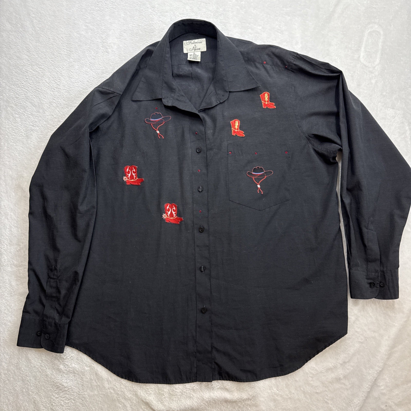 Afiva Womens Black Western Embroidered Button Down Shirt Cowboy Boots Hat XL