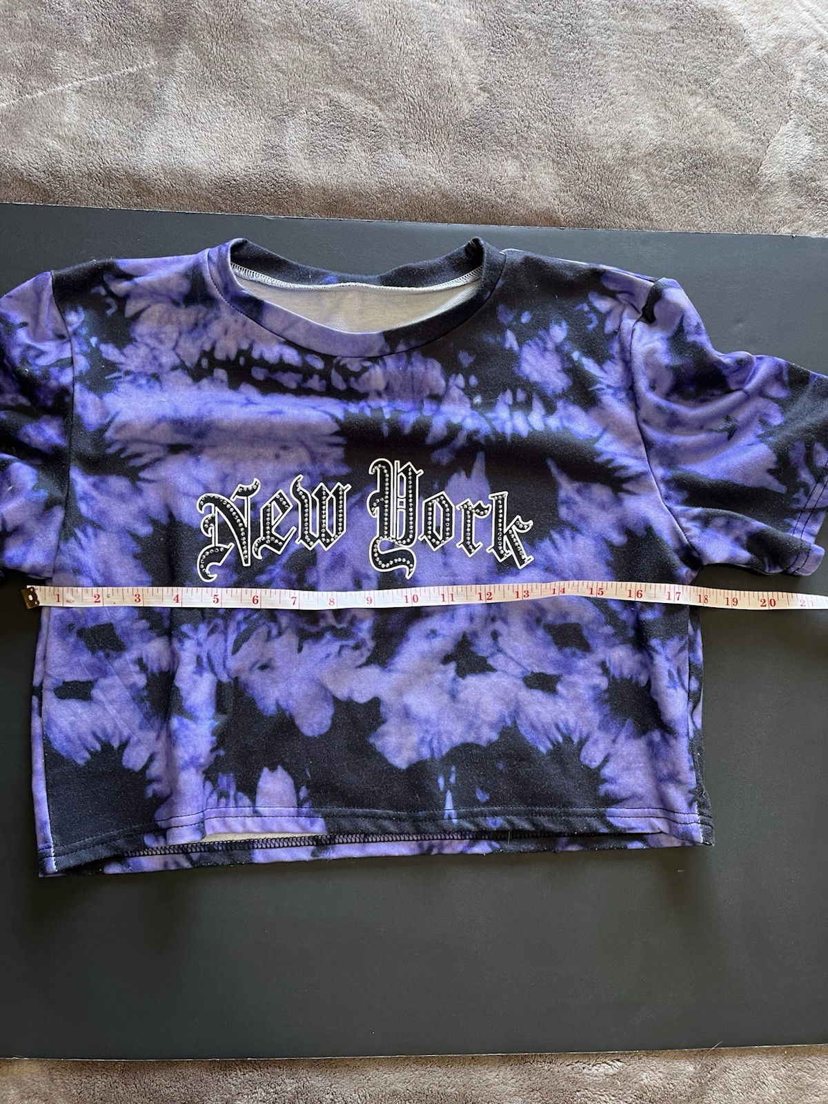 NEW YORK Tie Dye Bling Crop Oversized Purple Tee Unisex Adult Sz XS EUC
