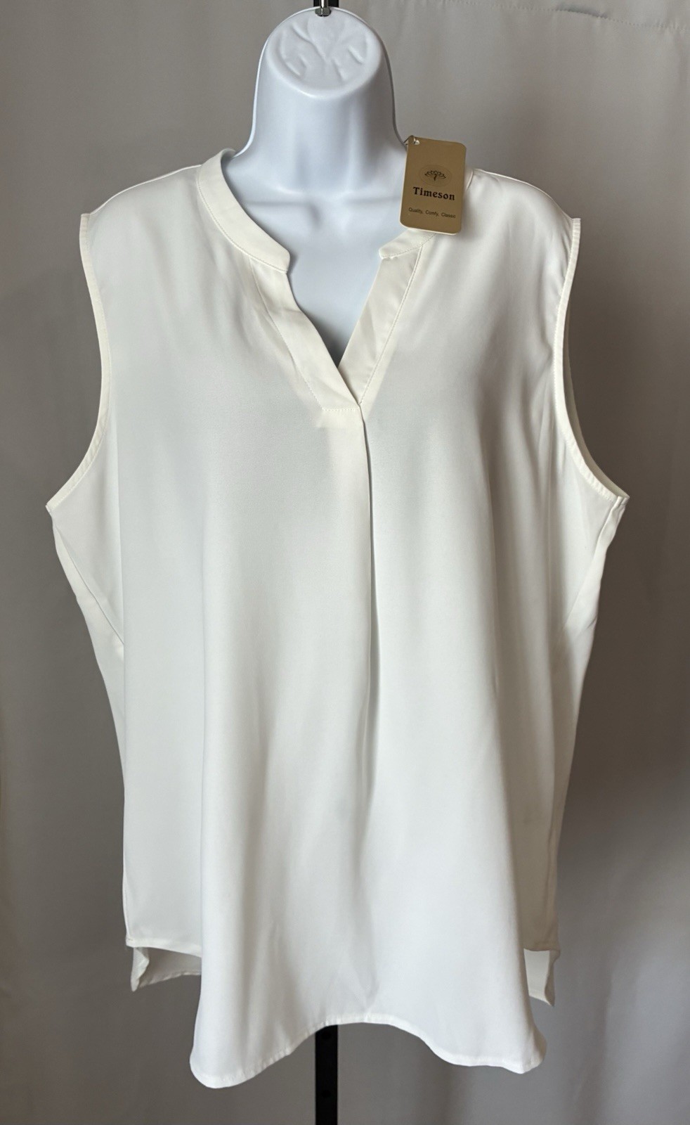 Timeson Women’s White Chiffon V Neck Sleeveless Blouse – Size XL