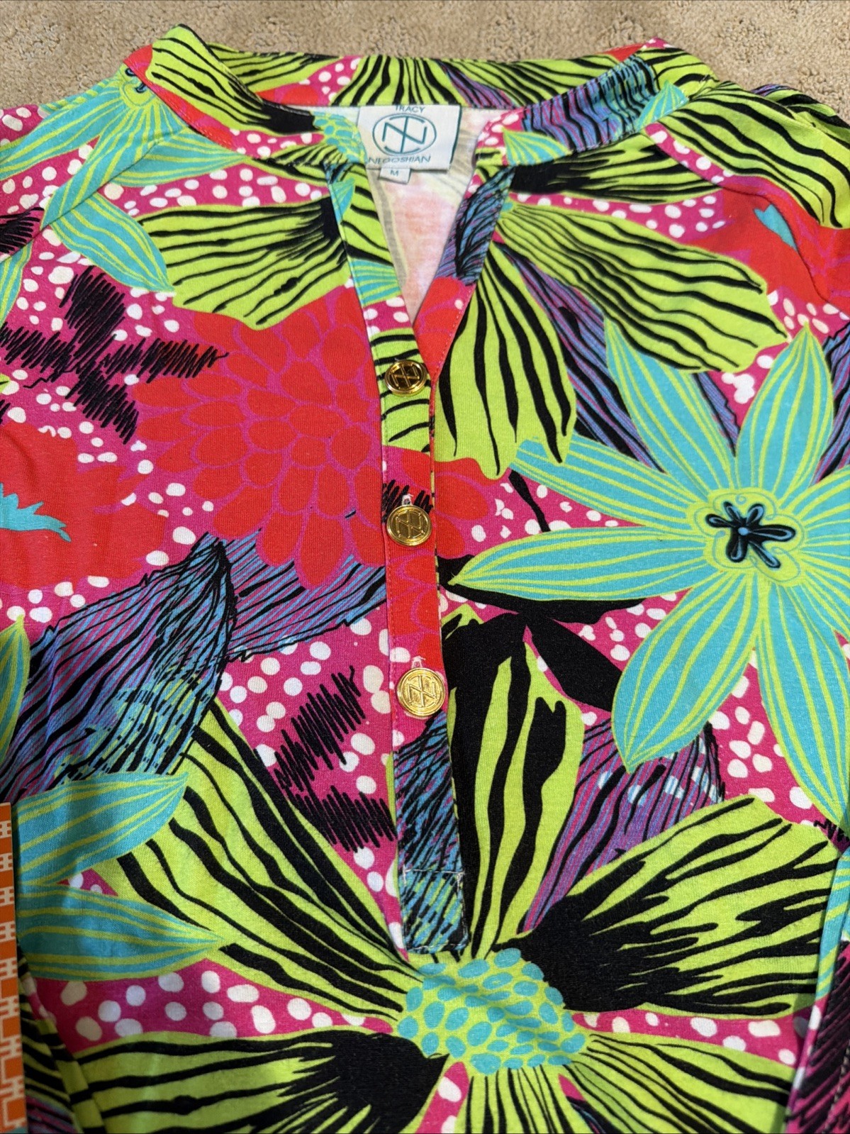 Tracy Negoshian Aniston Floral Print Cotton Blend Top Shirt. Size M. NWT!