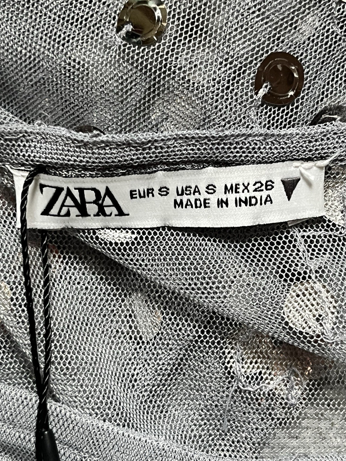 Zara Pull Over Semi Shear shirt Top Spangles Front & Back Lined Grey S/M Zara