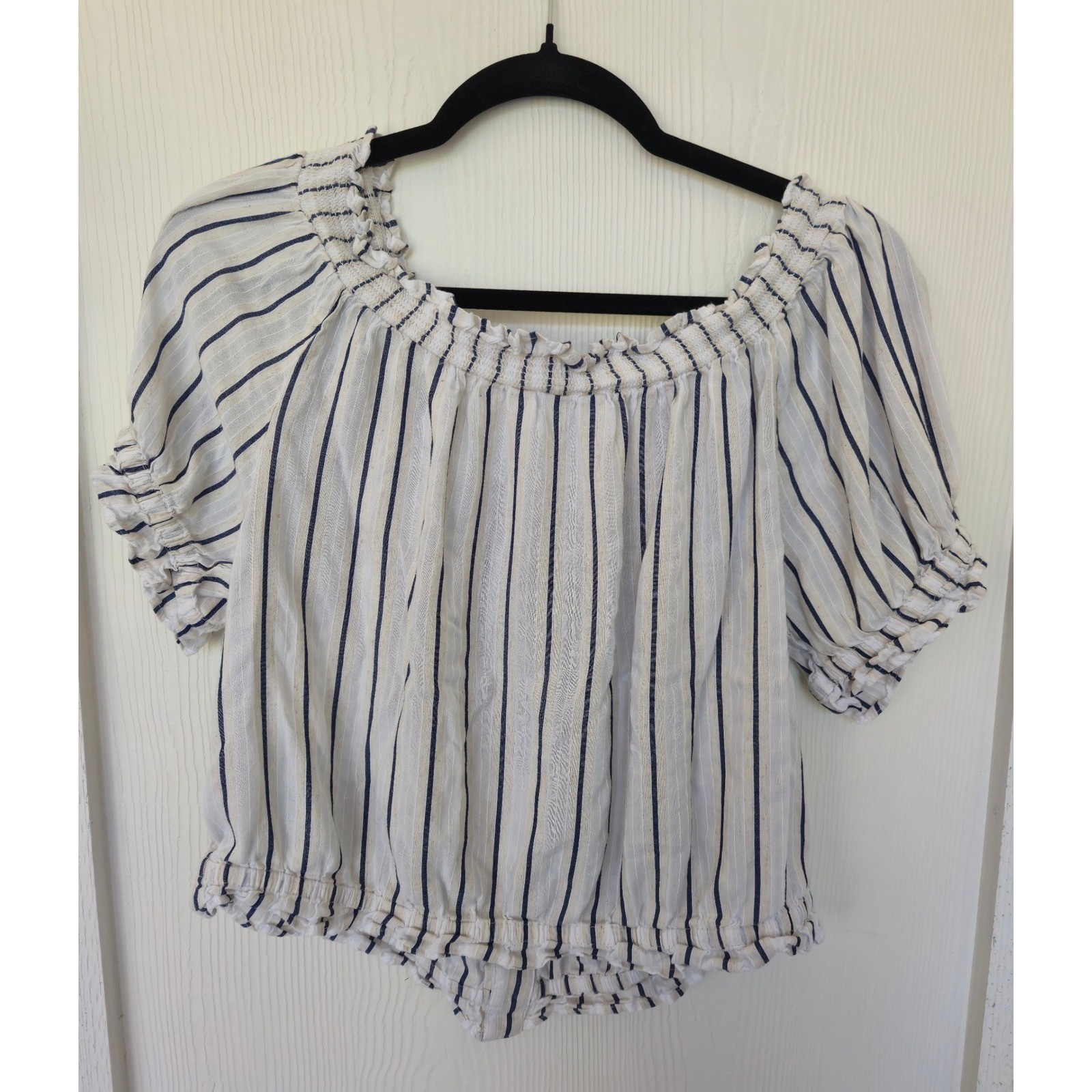 Striped Puff Sleeve Milkmaid Top Sz 12 Cottagecore Boho Hippie Festival Vacation