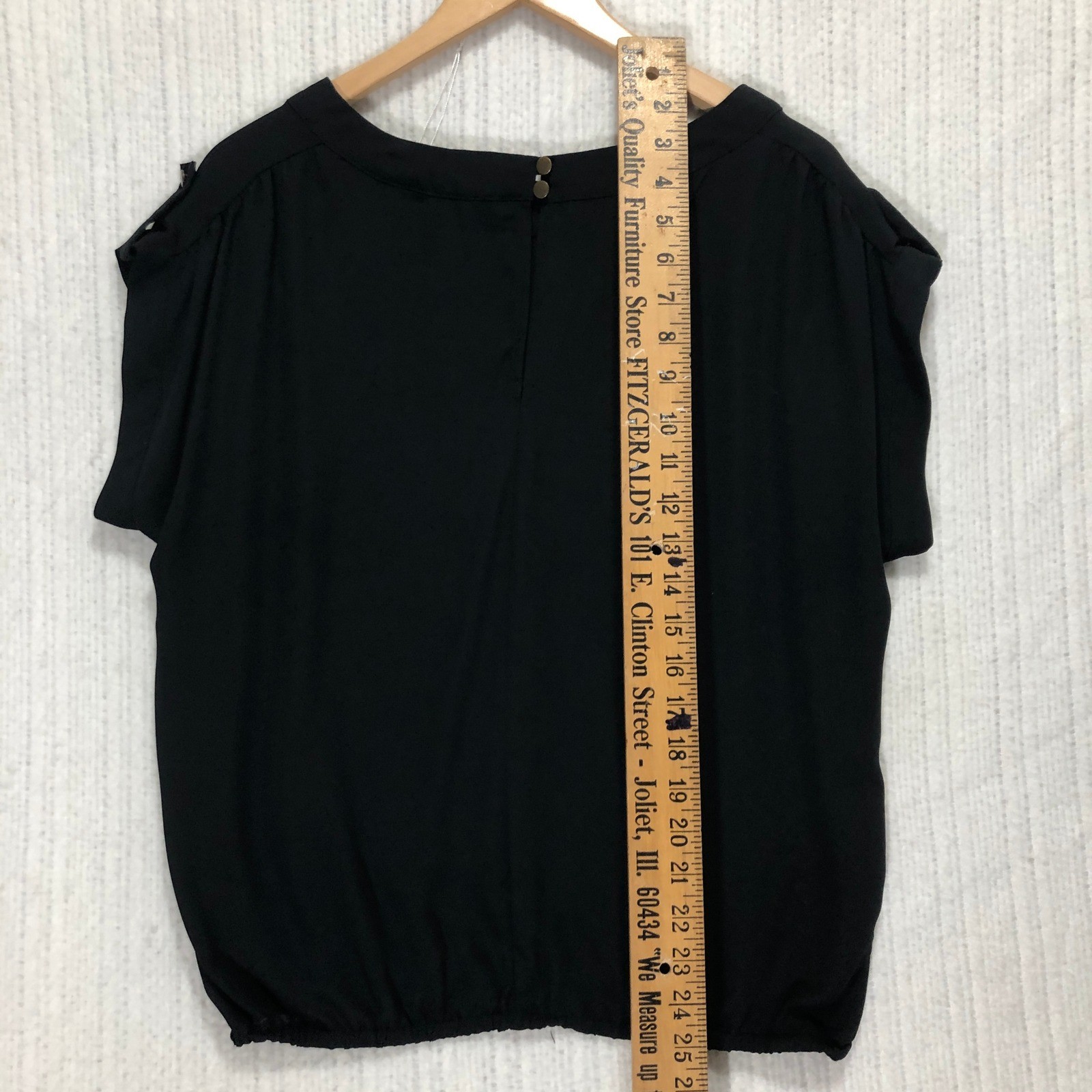 Black Blouse Top Button Detail Short Sleeve Elastic Waist e Clothi Size Medium