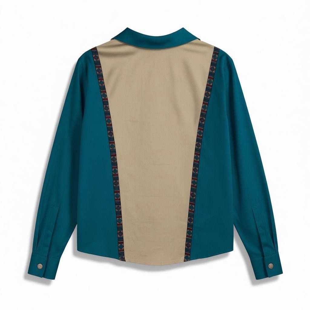 Vtg Banjo Womens Ladies Top Cotton Western Cropped Long Sleeve Shirt Rodeo
