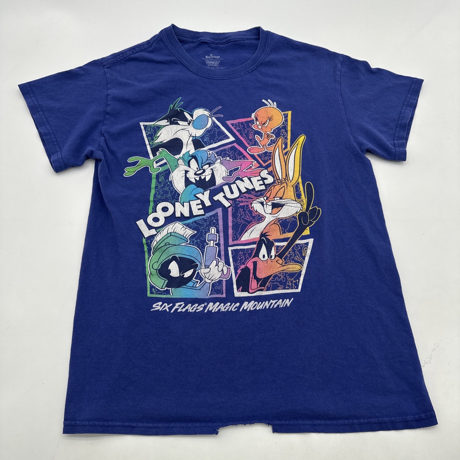 Six Flags Looney Tunes T-shirt Women S Blue Graphic Print Logo …#25453