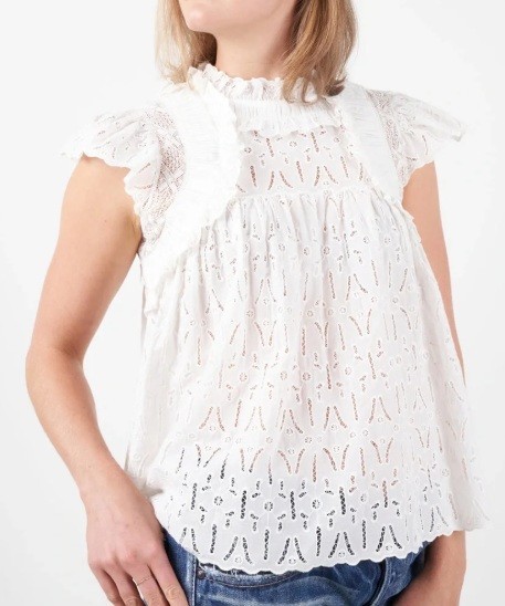 Sea New York Ingrid White Lace Ruffles Flutter Sleeve Blouse Top Women’s XS -EUC