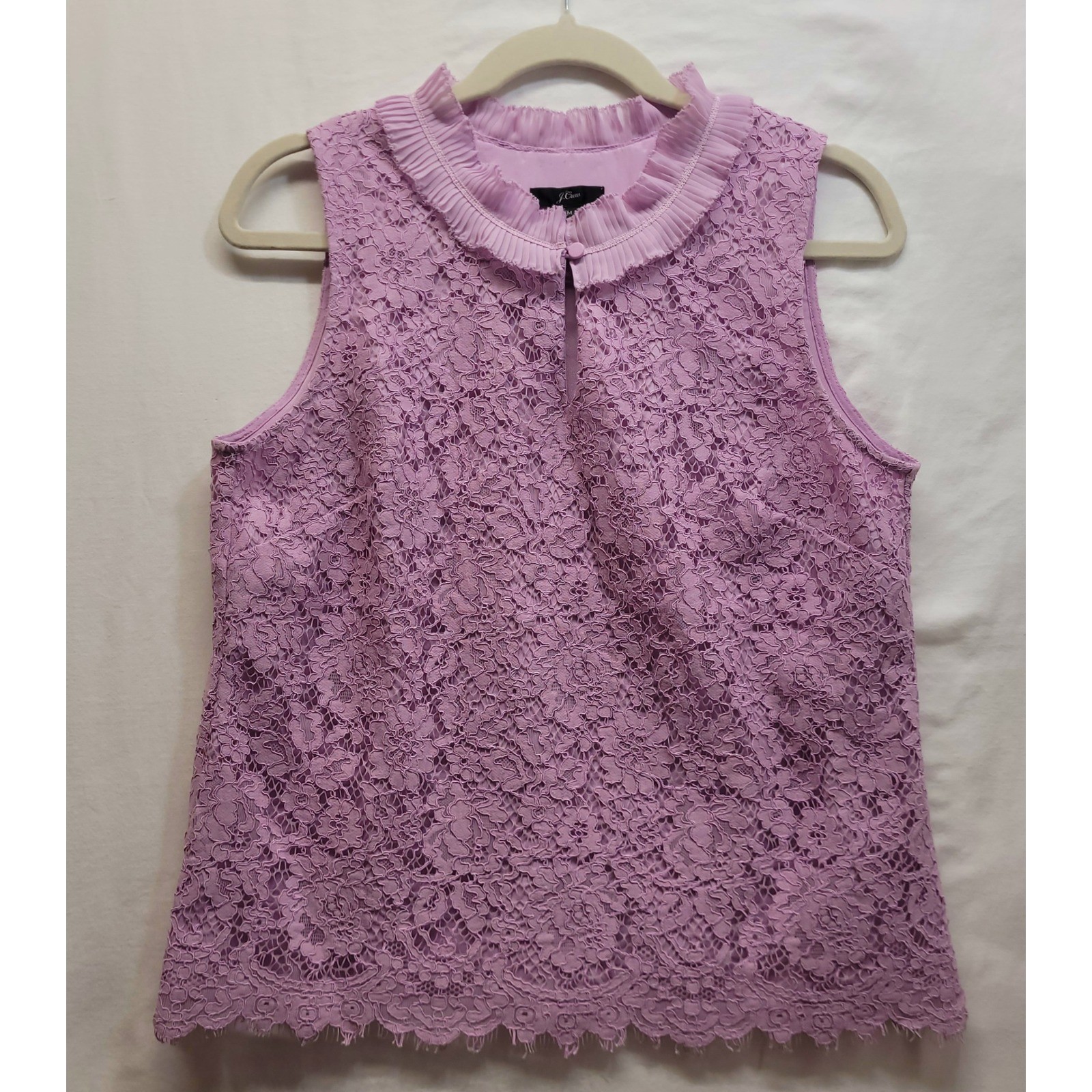 J.Crew Womens Lavender Floral Lace Ruffle Neck Sleeveless Blouse Medium Keyhole