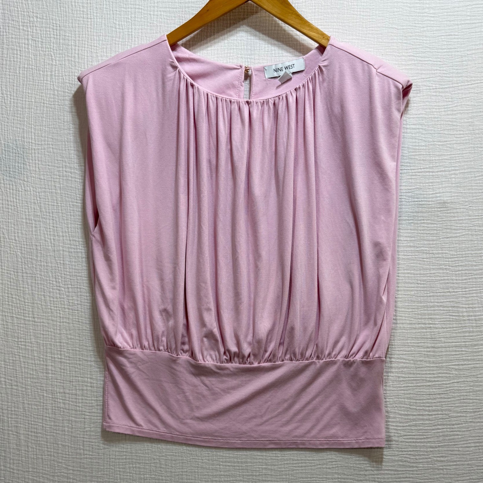 Nine West Gathered Blouse Womens Small Pink Sleeveless Barbiecore Office Chic