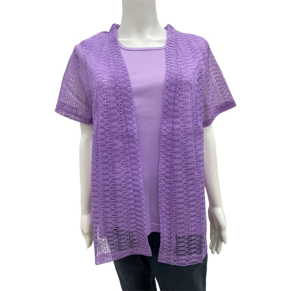 Gold Coast Women’s Lace Cardigan & Tank Twin Set in Lavender – XL