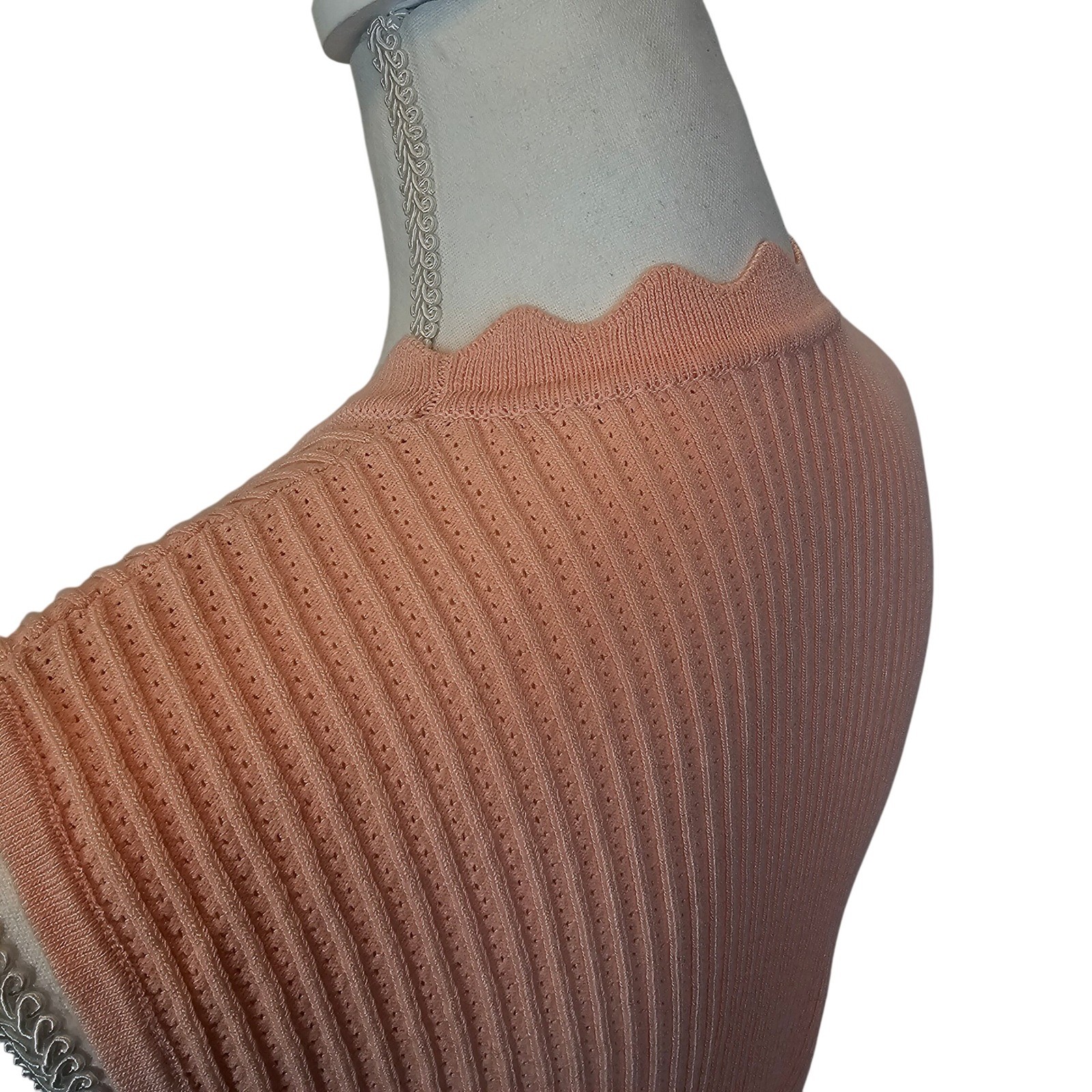 Pale Pink Coquette Soft Girly Tie Front Ribbed Tank Top Sleeveless Size Small