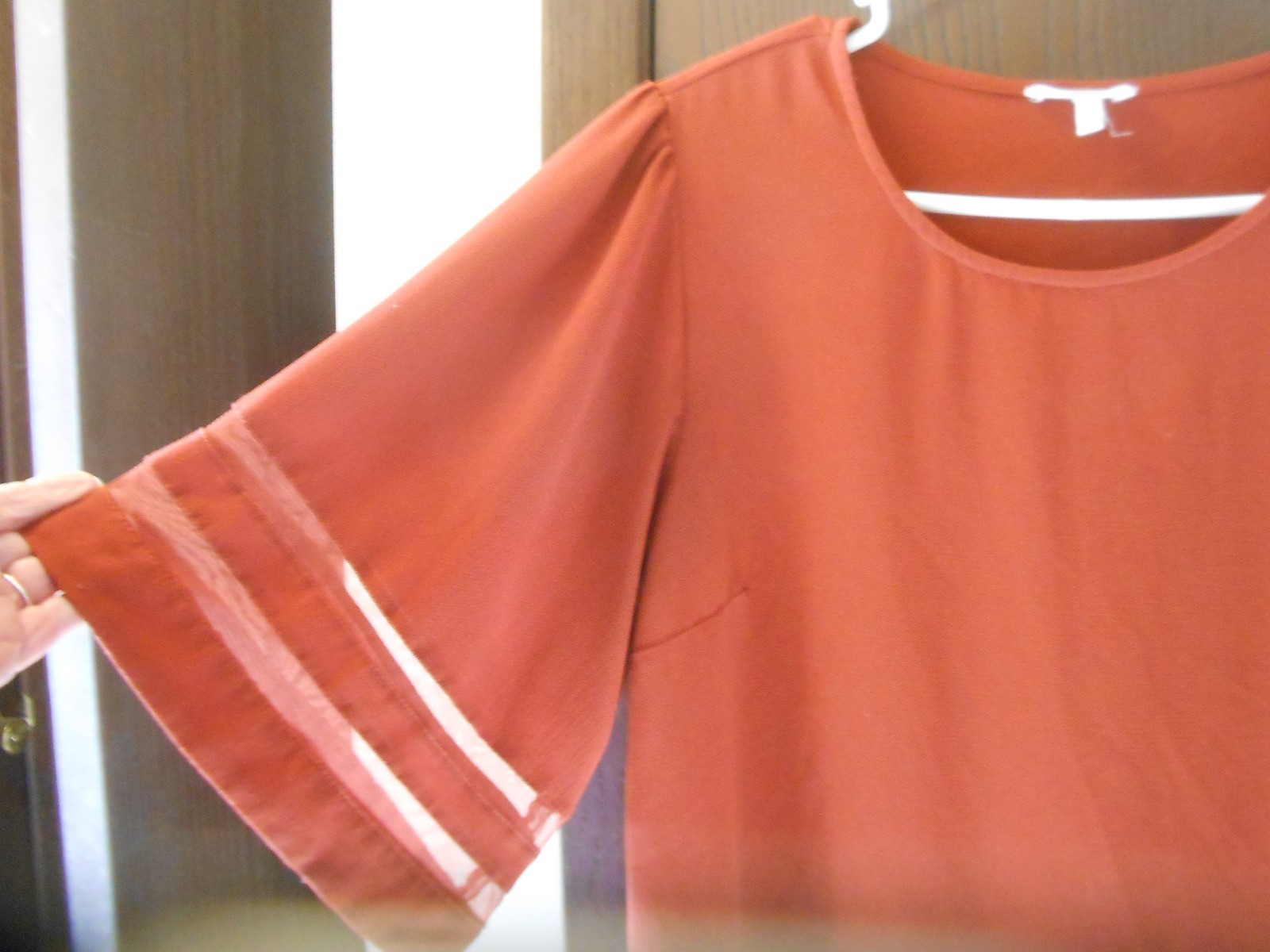 WOMEN’S MAURICES ELBOW SLEEVE BROWN CHIFFON BLOUSE SIZE L