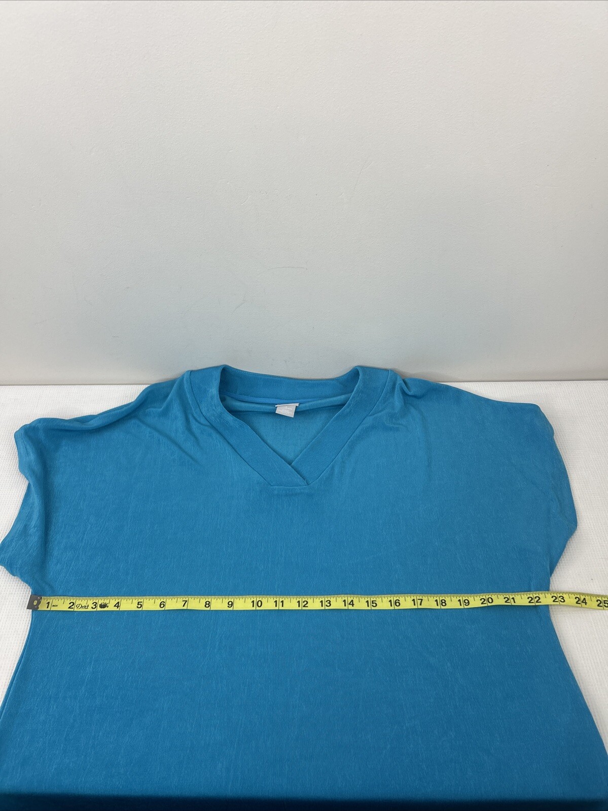 Chico’s Travelers Women’s 3 Aqua Blue V Neck Acetate Short Sleeve Top Blouse