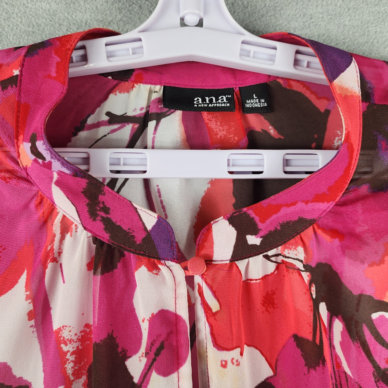 ANA Women Blouse M Multicolor Pink Floral Sheer Chiffon Elastic Waist