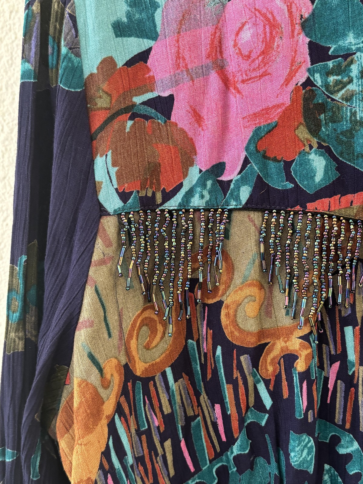 Vtg Carole Little Beaded Blouse Womens 10 Multicolor Floral Boho Artsy Festival