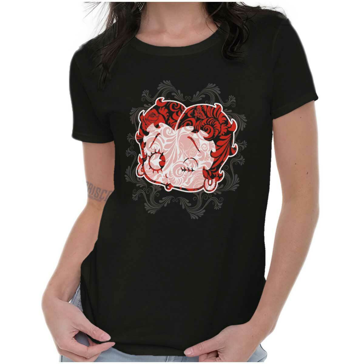 Betty Boop Cartoon Cute Wink and Kiss Face Graphic T Shirts for Women T-Shirts
