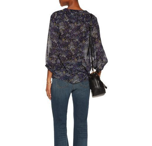 $268 NWT JOIE Axel Silk Floral Printed Dark Navy Blouse sz XS