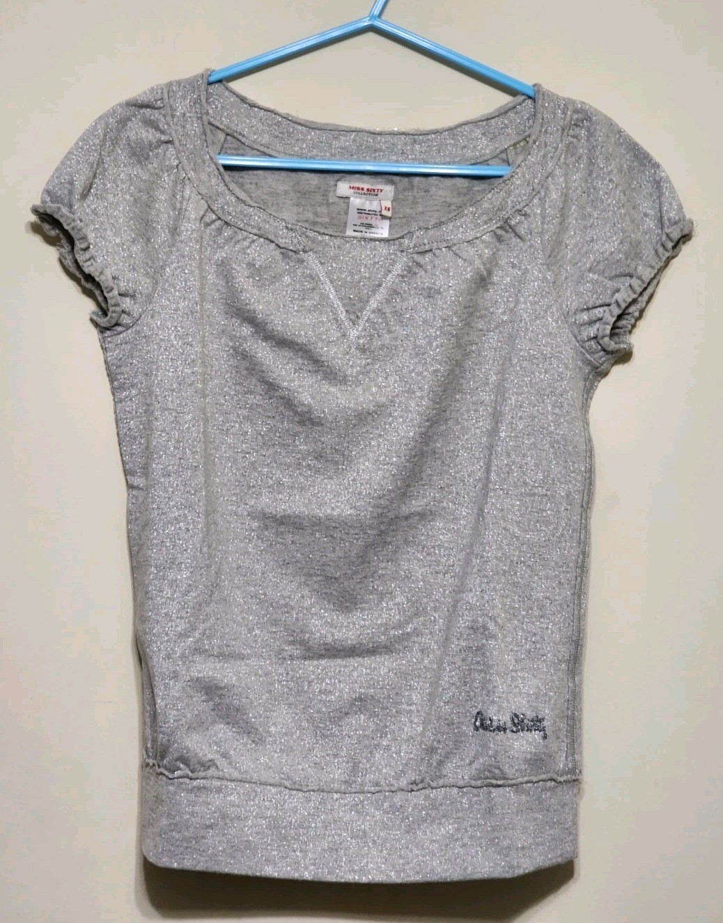 Miss Sixty Collection Women’s Shiny Grey Top Embroidered Logo Size XS