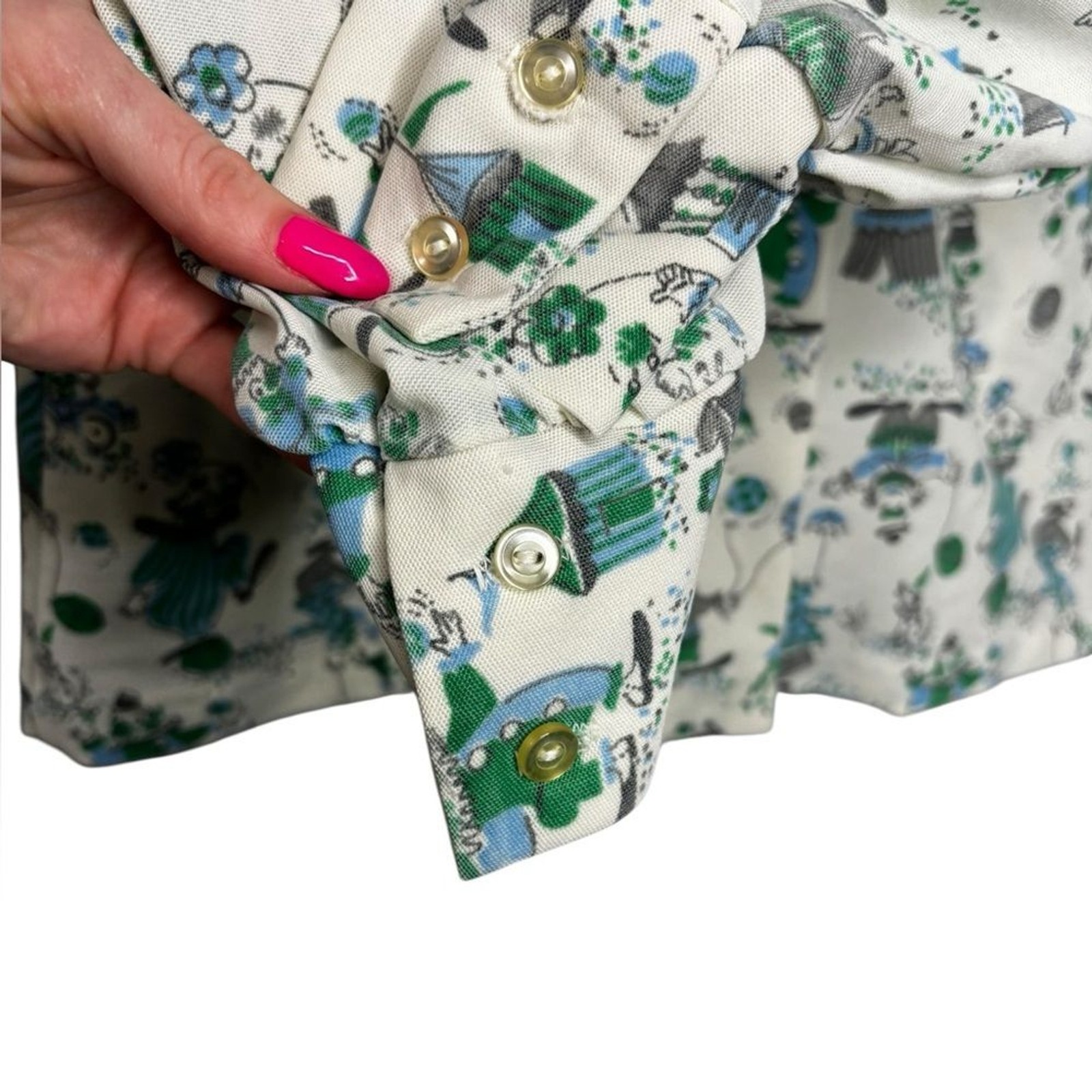 VTG 60s 70s Jack Winter Clown Print Carnival Long Sleeve Button Up Wearable Art