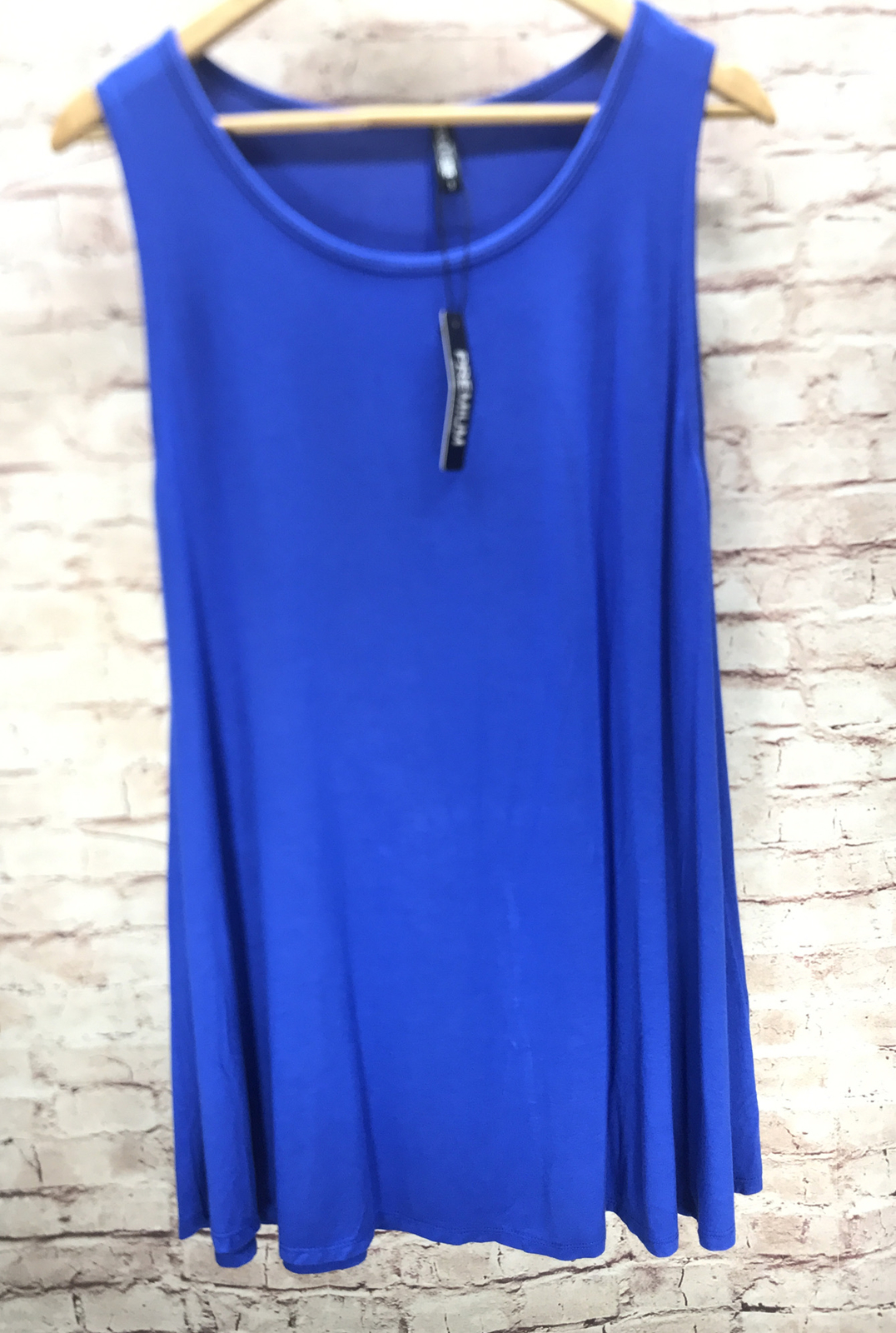 Premium Lock & Love Womens Top Dress Size S Blue Sleeveless Crew Neck Long Flare