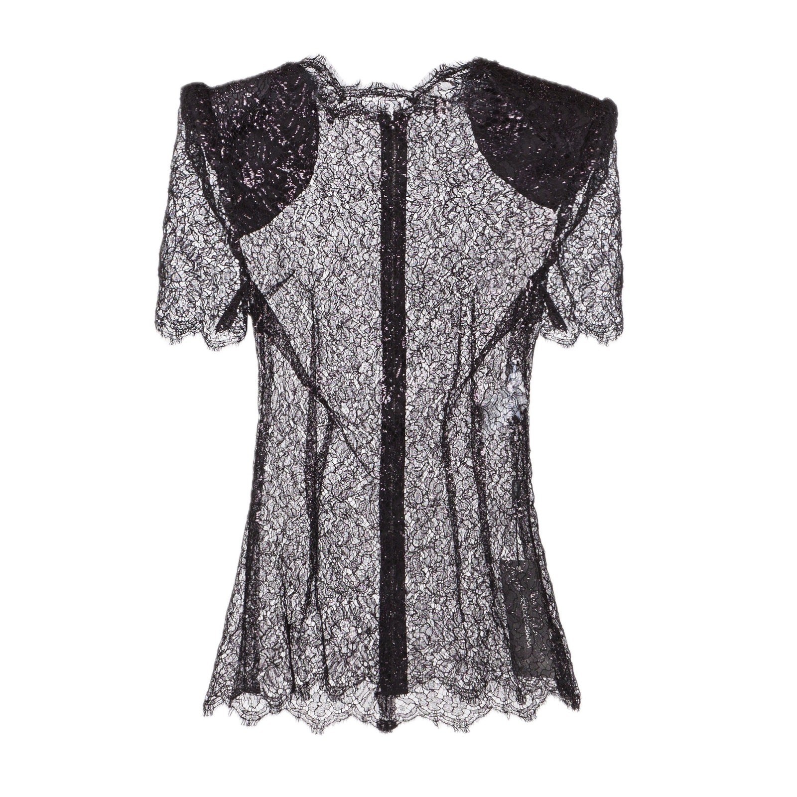 NWT Dolce & Gabbana Black Short sleeve Lame Lace Top Blouse IT 40 S