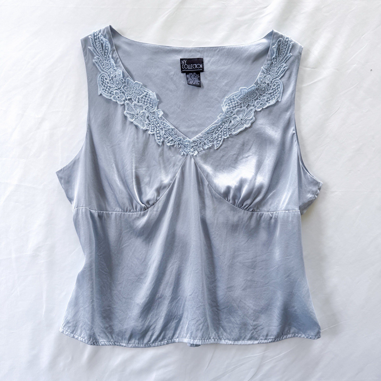 VTG 90s Y2K 100% Silk NY Collection Light Blue Cami XL