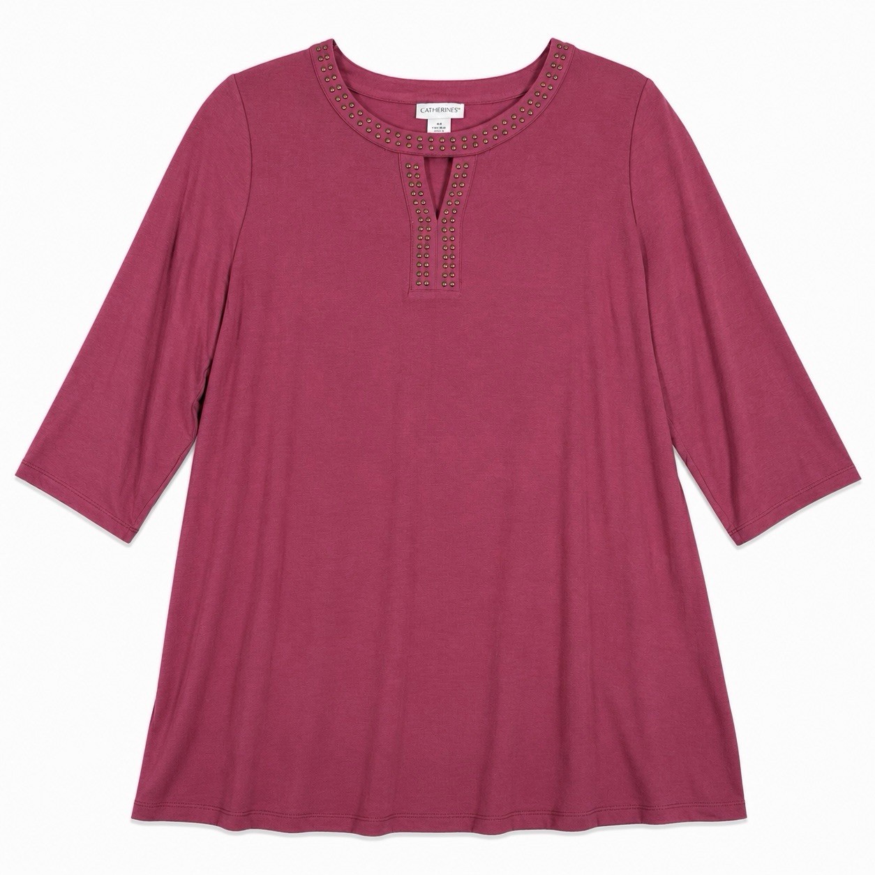 Catherines Pink Studded Split Notch Neck Knit Tunic Top 3/4 Sleeve 0X 14/16W NWT